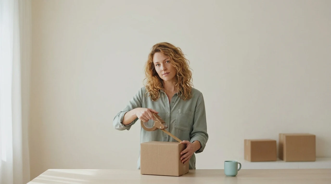 Dropship operator packing a product shipment at a worktable