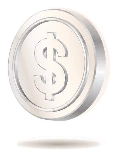 A silver dollar coin floating above a soft cream shadow.
