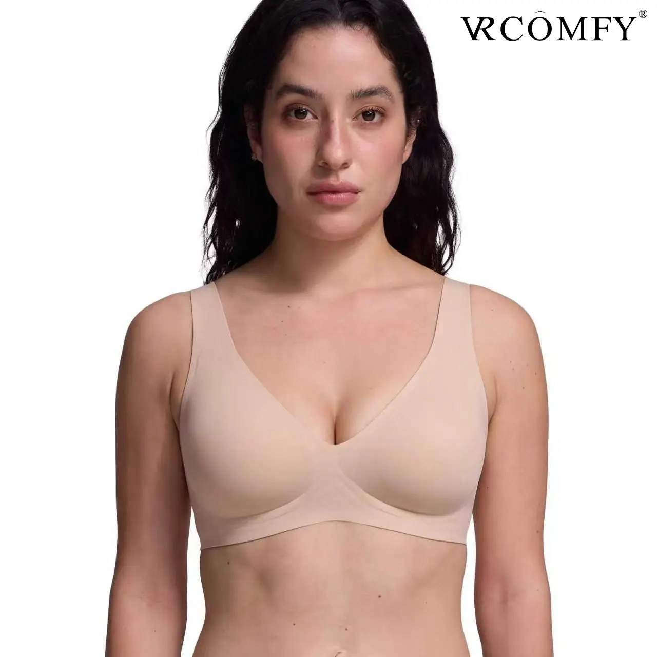 VRCOMFY Jelly Wireless Womens Comfortable Wireless Bras Push Up Bralettes Seamless Tshirts Bras Deep V Everyday Bras