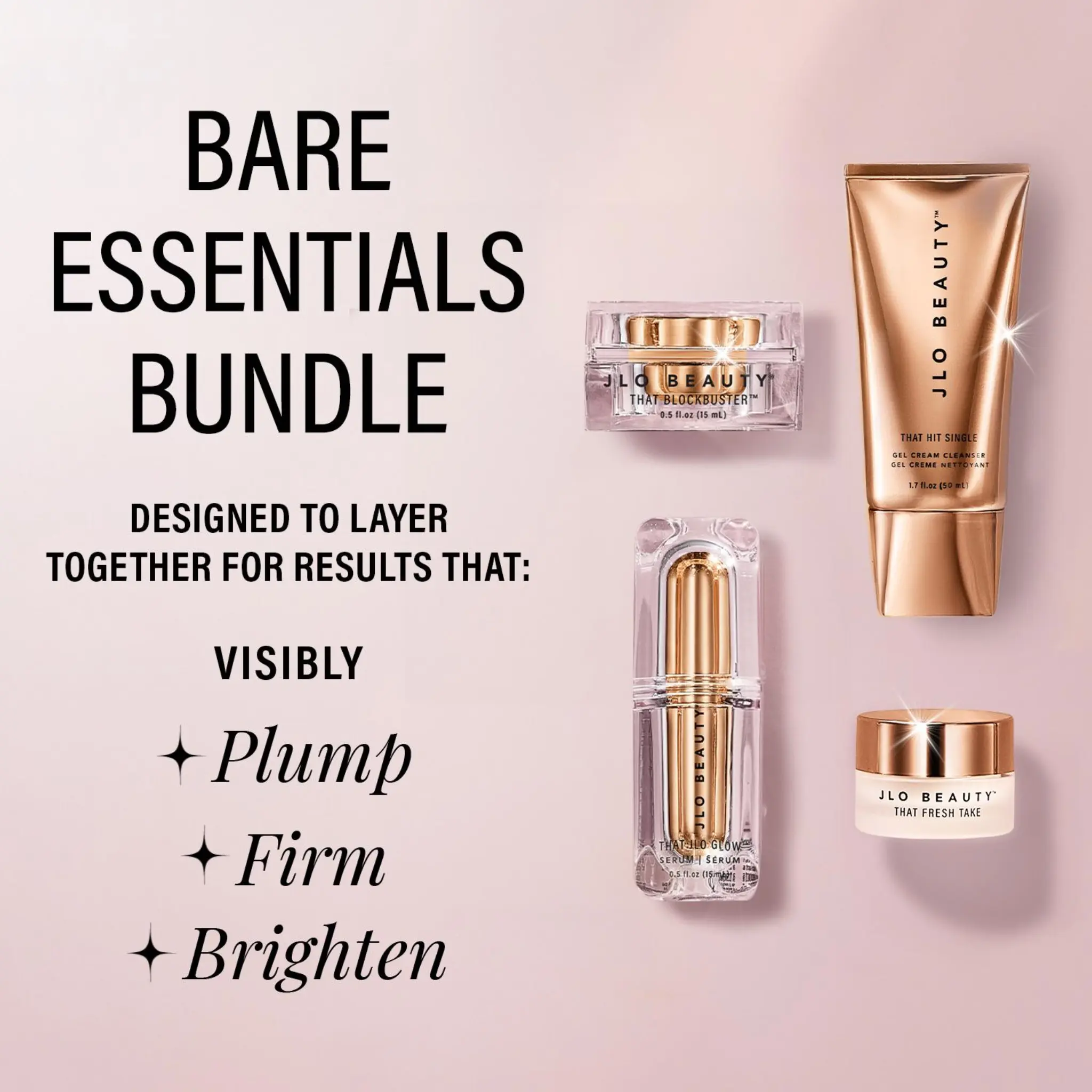 JLO BEAUTY Bare Essentials Luxury Skincare Bundle - TikTok Exclusive Best-Sellers, Includes Olive Cleanser, Hyaluronic Gel Serum, Tightening Mask, Radiance Moisturizer for Smooth Skin, No-Makeup Look, Women's Gifts, Cream, Skin Repair, Womens Gifts, Moist