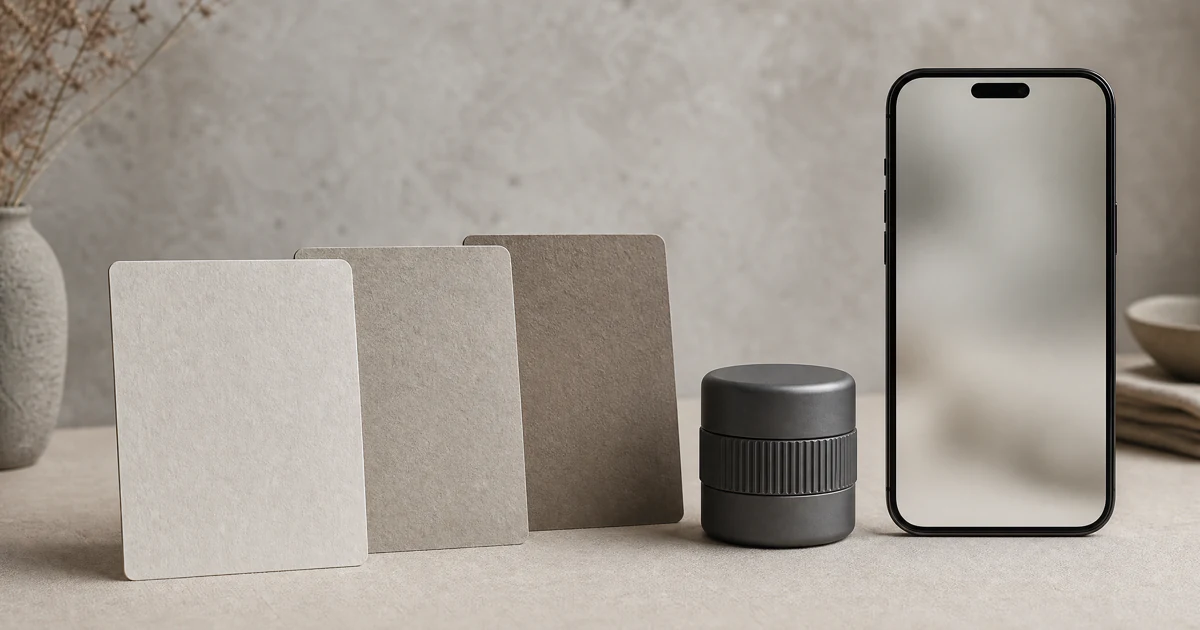 Blank step cards and a vertical phone arranged beside a product for tutorial planning
