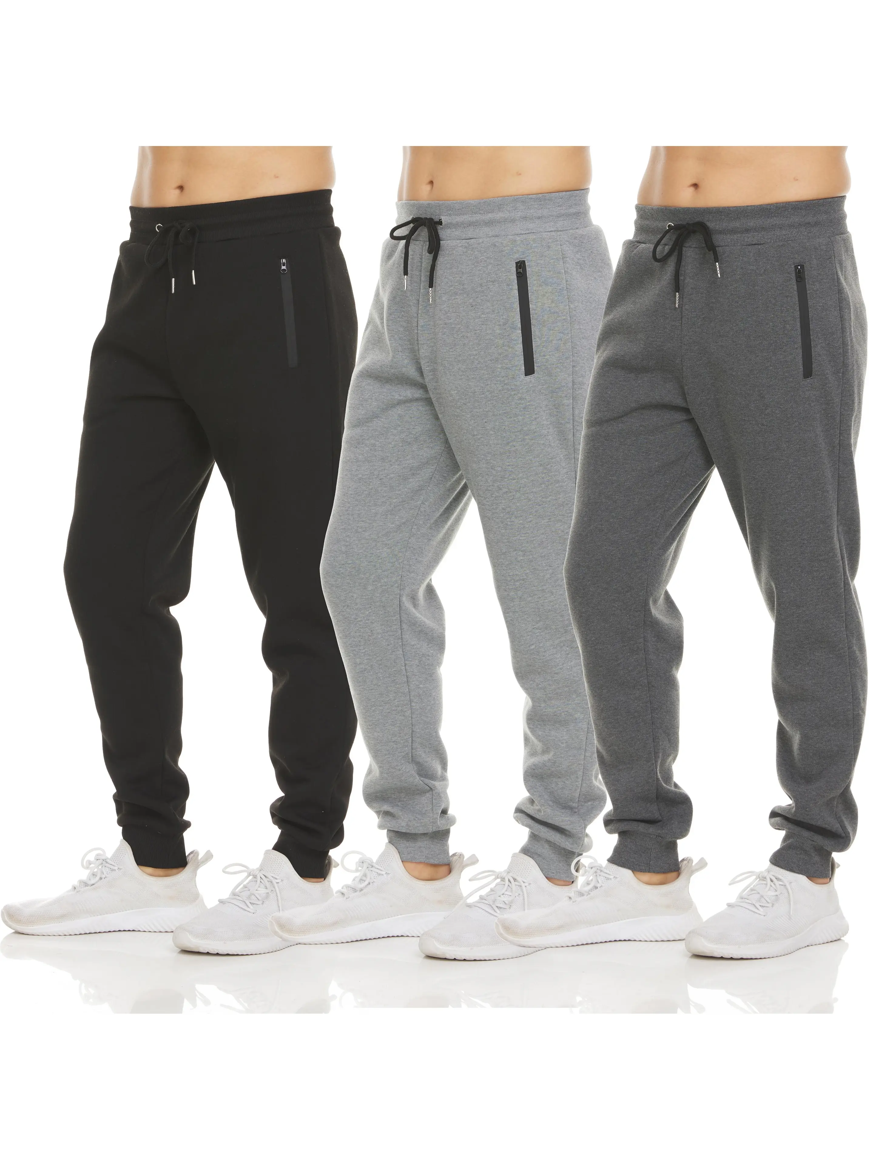 PURE CHAMP Men's 3-Pack Fitted Fleece Joggers - Soft Warm Athletic Sweatpants, 4-Way Stretch, Ribbed Waist, Drawstring Fit, Durable Lightweight Fabric, Zipper Pockets for Running, Gym & Lounging Men's Sports Clothes