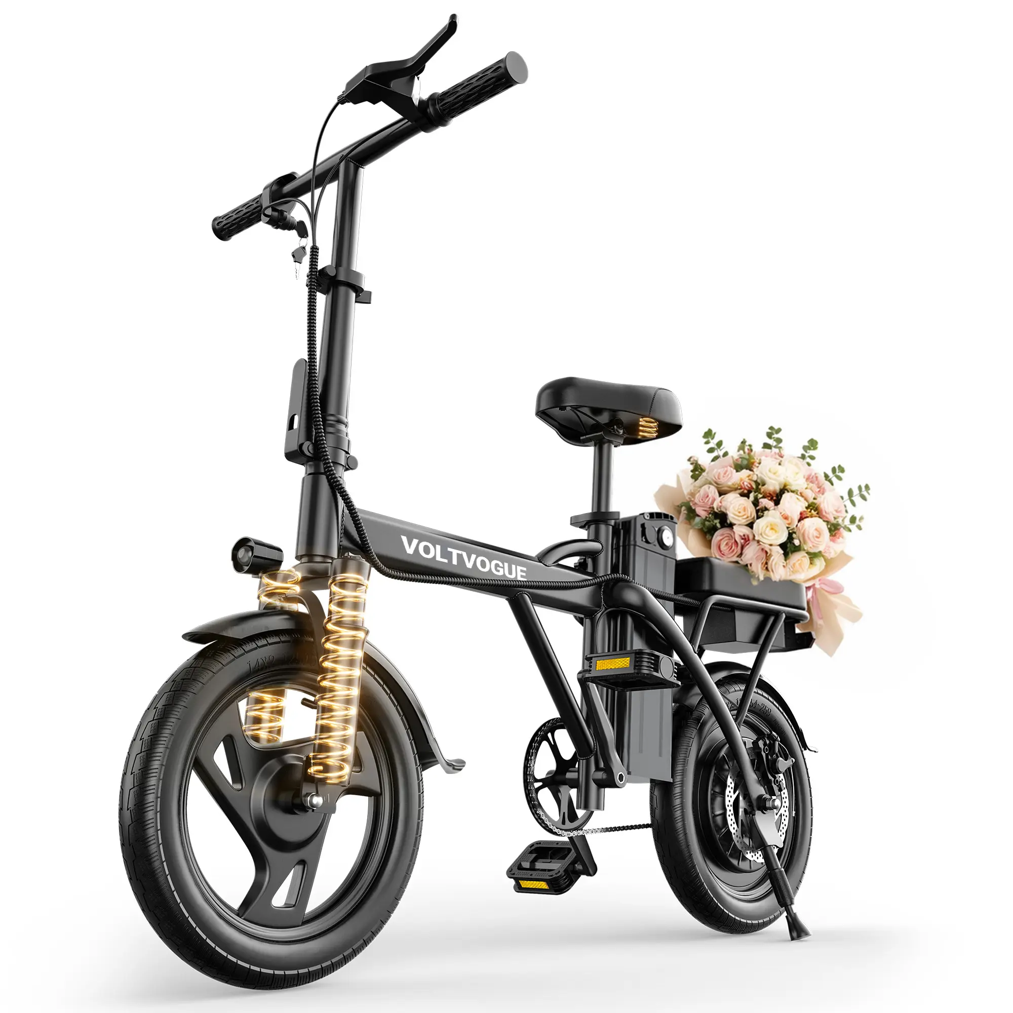 【VOLTVOGUE-Ladped】 Electric Bike | 750W Peak Power | Top Speed 22 MPH | 14" Pneumatic Tires | 22–40 Mile Range | Dual Seat | Single Brake Lever | Height Adjustable Seat【VT14】
