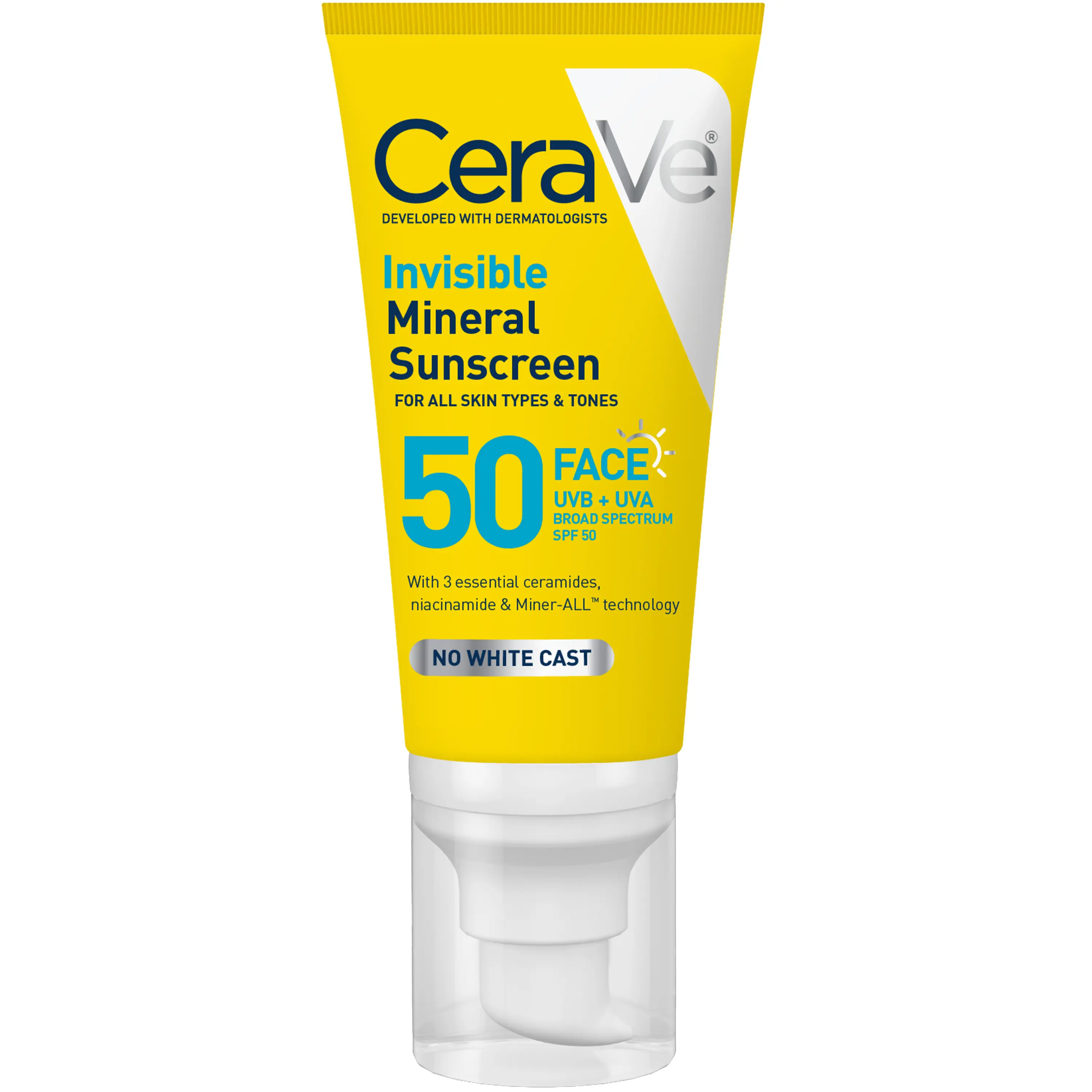 CeraVe Invisible Mineral Sunscreen SPF 50 – Broad-Spectrum Face Protection | Hydrating, Weightless, No White Cast