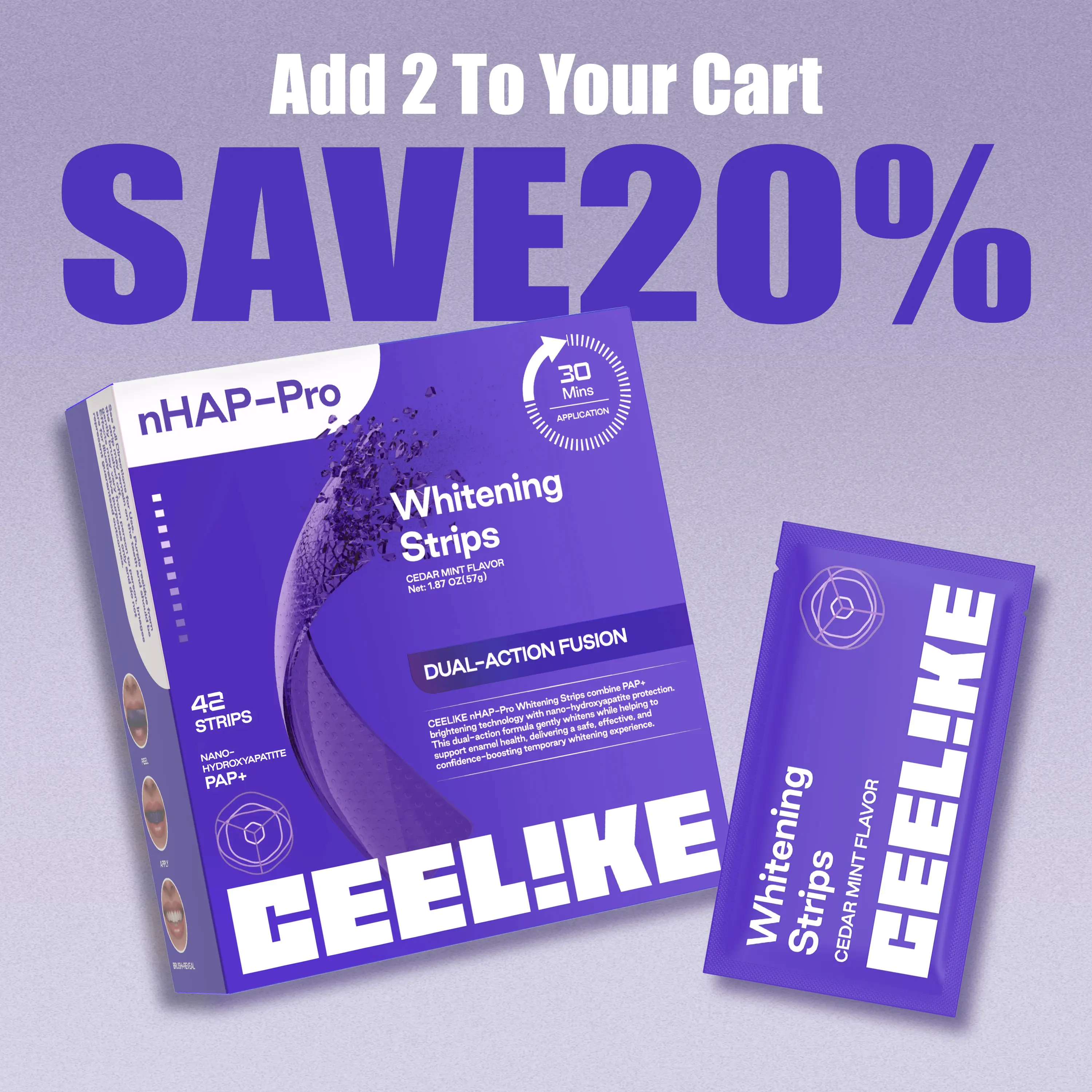 【CEELIKE】 Purple Teeth Whitening Strips With Free Cheek Retractor - 7/21 Whitening Sessions -Nano-Hydroxyapatite Safe for Enamel - Non Sensitive Teeth Whitening - Peroxide-Free