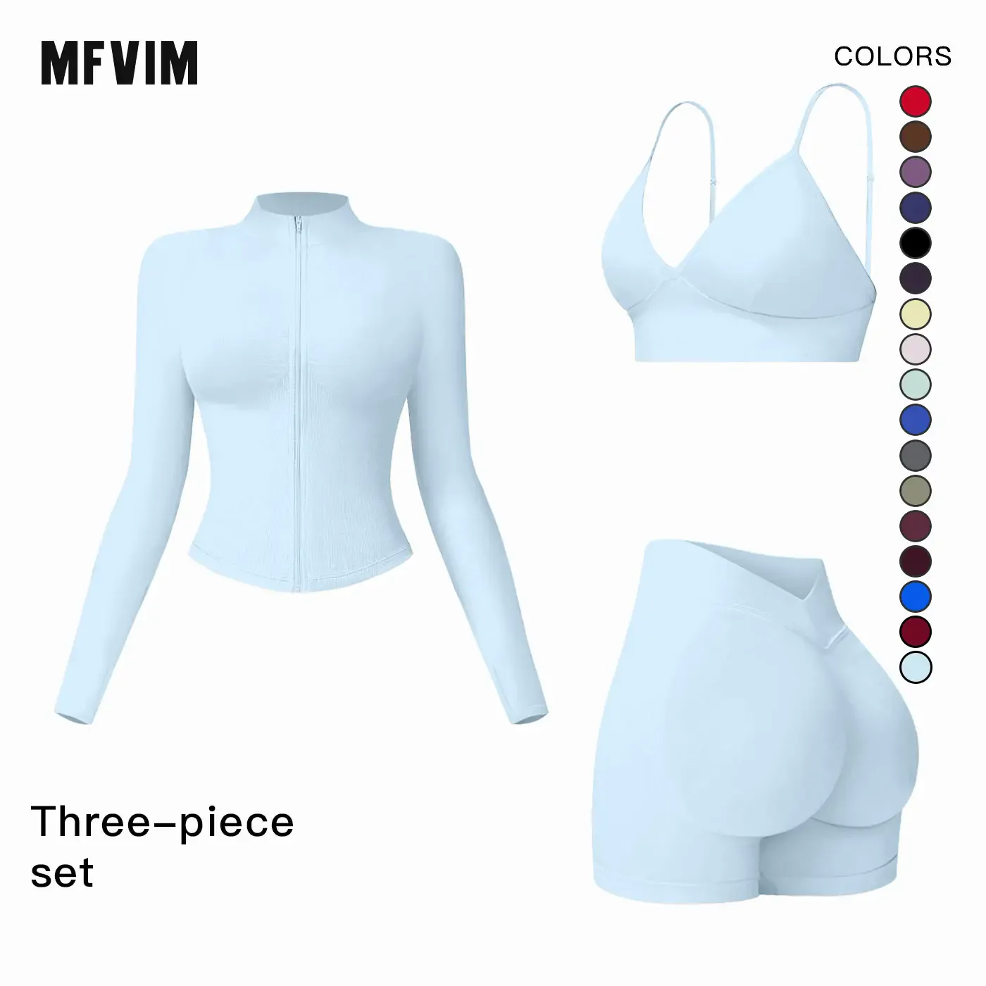 MFVIM Women's Sports Three-Piece Set Impact Compression High Waist Butt Lifting Yoga Pants for Running Yoga Everyday Workouts,summerwins,travel essentials,camping essentials