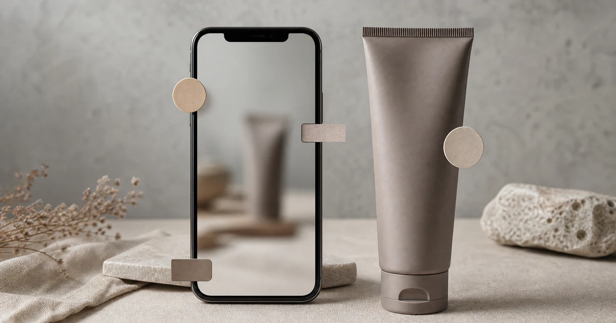 Blank vertical phone and neutral callout markers beside an unbranded product