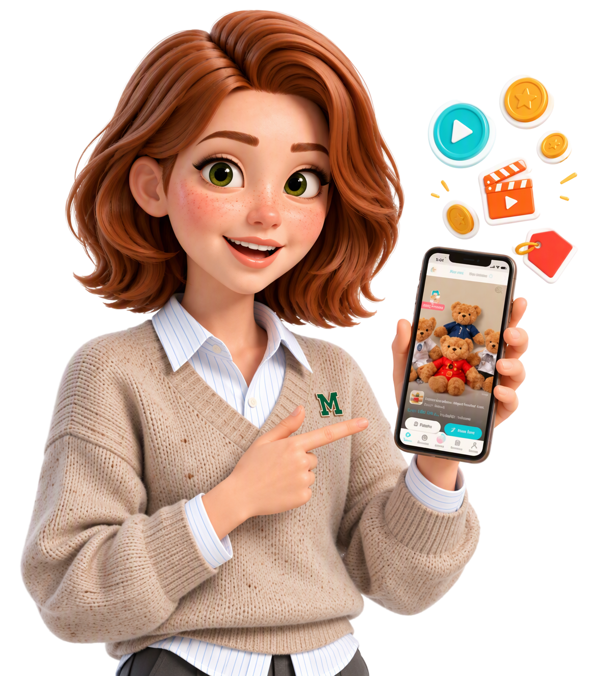 Moras creator holding a phone with shoppable videos