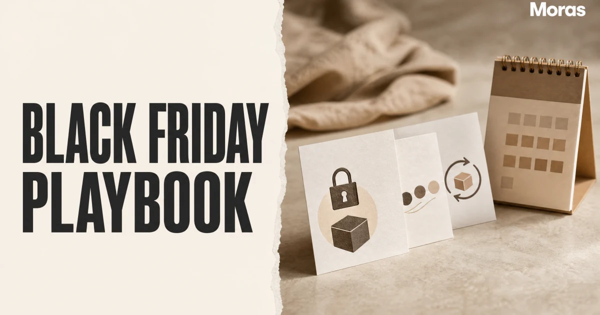 Editorial Blog cover for a TikTok Shop Black Friday affiliate playbook, with a warm ivory headline panel reading BLACK FRIDAY PLAYBOOK and a staged holiday planning setup with planning cards and calendar on the right.